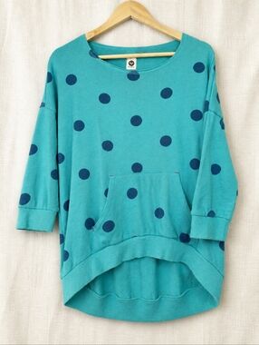 Knit Beachy Polka Dot Oversized Teal Blue Slouchy Coastal Surf Bohemian CUTE!